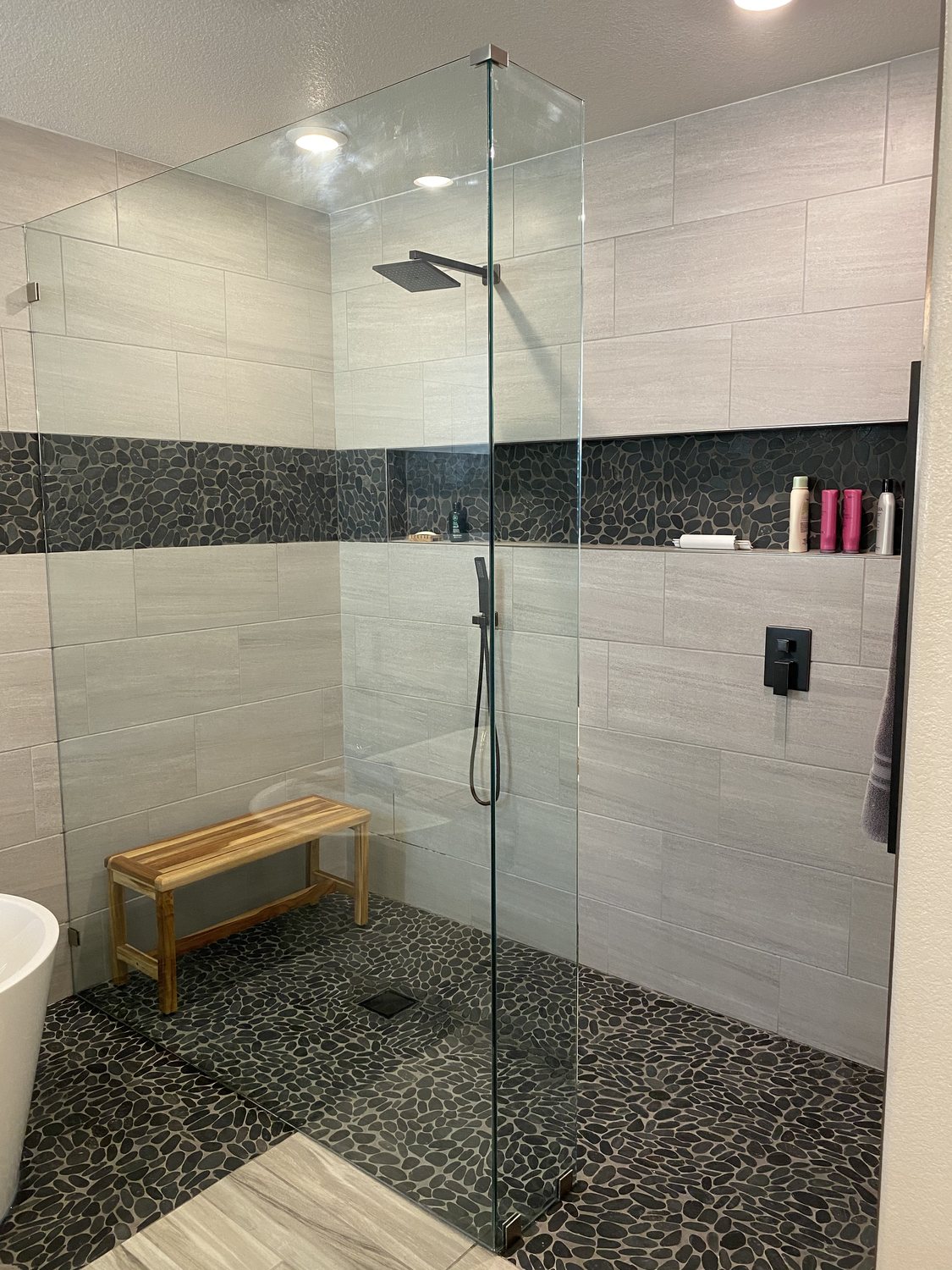 Finished shower remodel by Valley Construction Group